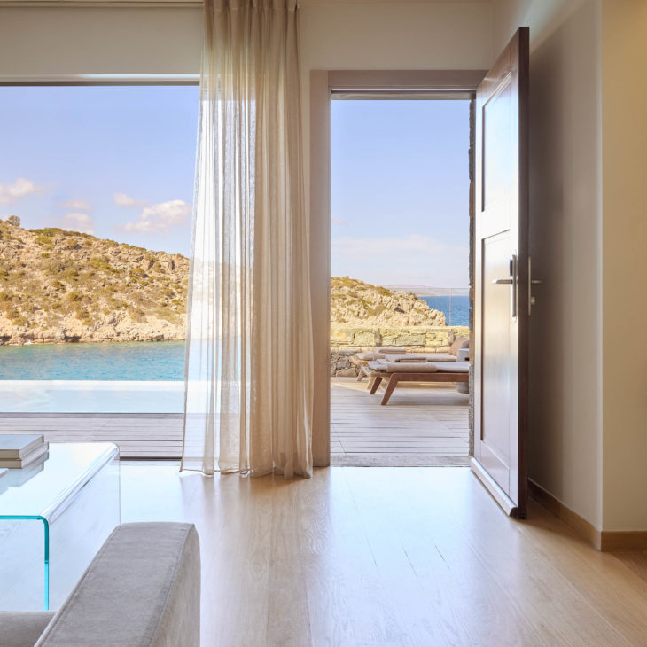 Living room of a two-bedroom villa at Daios Cove luxury resort in Crete