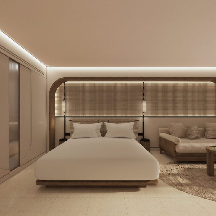 Luxurious junior suite bedroom at Daios Cove, Crete
