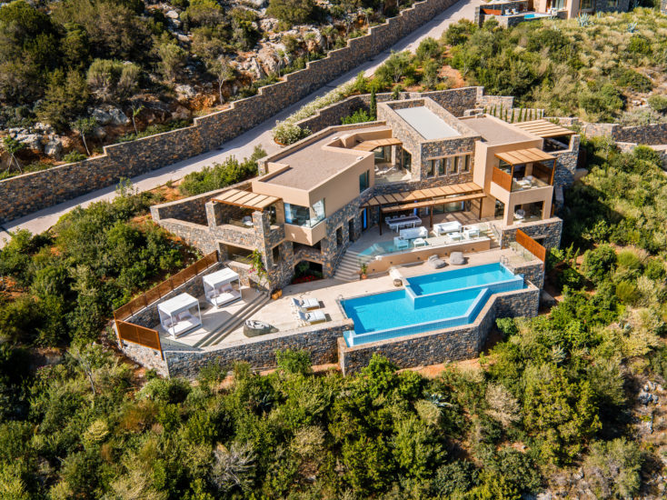 Aerial view of the Mansion Aura in Agios Nikolaos, Crete