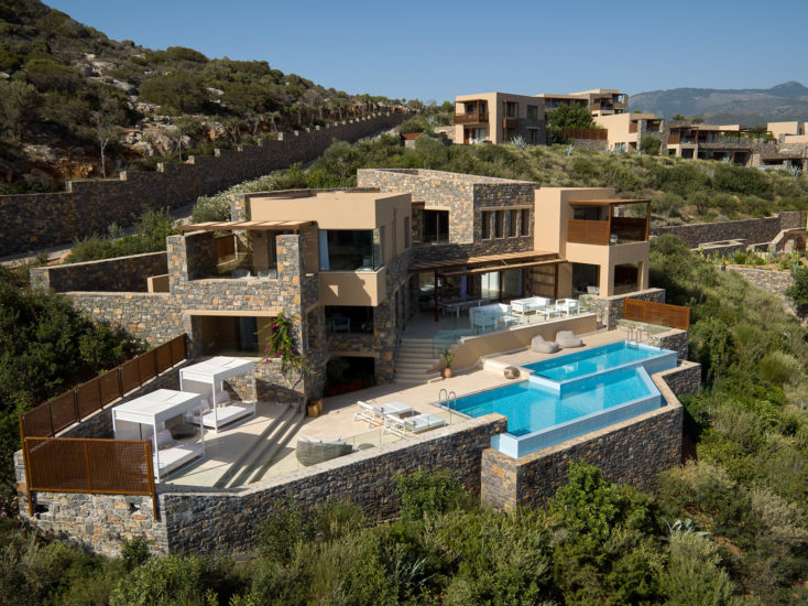 Bird's eye view of the Mansion Aura in Agios Nikolaos, Crete